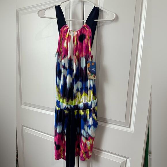 NWT $68 MILLY for DesigNation Watercolor Romper, Size XS, Sleeveless, Colorful - Picture 4 of 8